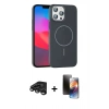 MARSİLYAN™- iPhone 15 Pro Max Kılıf Siluet Doku Özel Seri - Siyah 3D Antistatik Mat Seramik Nano Ekran Koruyucu + Raze Metal Kamera Lens - TMGI