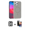 MARSİLYAN™- iPhone 15 Pro Max Kılıf Siluet Doku Özel Seri - Siyah 3D Antistatik Mat Seramik Nano Ekran Koruyucu + PVD Metal Kamera Lens - LT