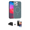 MARSİLYAN™- iPhone 15 Pro Max Kılıf Siluet Doku Özel Seri - Siyah 3D Antistatik Mat Seramik Nano Ekran Koruyucu + Raze Metal Kamera Lens - SH