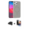 MARSİLYAN™- iPhone 15 Pro Max Kılıf Siluet Doku Özel Seri - Siyah 3D Antistatik Mat Seramik Nano Ekran Koruyucu + Raze Metal Kamera Lens - TMGI