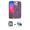 MARSİLYAN™- iPhone 15 Pro Max Kılıf Siluet Doku Özel Seri - Siyah 3D Antistatik Seramik Nano Ekran Koruyucu + Gümüş PVD Metal Kamera Lens