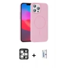 MARSİLYAN™- iPhone 15 Pro Max Kılıf Siluet Doku Özel Seri - Siyah Bilvis 0.18mm Plus Cam Ekran Koruyucu + Gümüş PVD Metal Kamera Lens