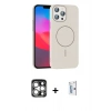 MARSİLYAN™- iPhone 15 Pro Max Kılıf Siluet Doku Özel Seri - Siyah Bilvis 0.18mm Plus Cam Ekran Koruyucu + Gümüş PVD Metal Kamera Lens