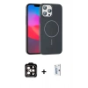 MARSİLYAN™- iPhone 15 Pro Max Kılıf Siluet Doku Özel Seri - Siyah Bilvis 0.18mm Plus Cam Ekran Koruyucu + PVD Metal Kamera Lens - TU