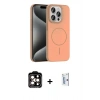 MARSİLYAN™- iPhone 15 Pro Max Kılıf Siluet Doku Özel Seri - Siyah Bilvis 0.18mm Plus Cam Ekran Koruyucu + PVD Metal Kamera Lens - TU