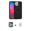 MARSİLYAN™- iPhone 15 Pro Max Kılıf Siluet Doku Özel Seri - Siyah Bilvis 0.18mm Plus Cam Ekran Koruyucu + PVD Metal Kamera Lens - LT