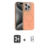 MARSİLYAN™- iPhone 15 Pro Max Kılıf Siluet Doku Özel Seri - Siyah Bilvis 0.18mm Plus Cam Ekran Koruyucu + PVD Metal Kamera Lens - SH