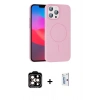 MARSİLYAN™- iPhone 15 Pro Max Kılıf Siluet Doku Özel Seri - Siyah Bilvis 0.18mm Plus Cam Ekran Koruyucu + PVD Metal Kamera Lens - TU