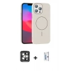 MARSİLYAN™- iPhone 15 Pro Max Kılıf Siluet Doku Özel Seri - Siyah Bilvis 0.18mm Plus Cam Ekran Koruyucu + PVD Metal Kamera Lens - GI