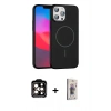 MARSİLYAN™- iPhone 15 Pro Max Kılıf Siluet Doku Özel Seri - Siyah Bilvis 3D Cam Ekran Koruyucu + PVD Metal Kamera Lens - TU