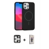 MARSİLYAN™- iPhone 15 Pro Max Kılıf Siluet Doku Özel Seri - Siyah Bilvis 3D Cam Ekran Koruyucu + PVD Metal Kamera Lens - GS