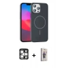 MARSİLYAN™- iPhone 15 Pro Max Kılıf Siluet Doku Özel Seri - Siyah Bilvis 3D Cam Ekran Koruyucu + PVD Metal Kamera Lens - GS