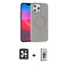 MARSİLYAN™- iPhone 15 Pro Max Kılıf Siluet Doku Özel Seri - Siyah Bilvis 3D Cam Ekran Koruyucu + PVD Metal Kamera Lens - SH