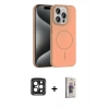 MARSİLYAN™- iPhone 15 Pro Max Kılıf Siluet Doku Özel Seri - Siyah Bilvis 3D Cam Ekran Koruyucu + PVD Metal Kamera Lens - SH