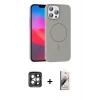 MARSİLYAN™- iPhone 15 Pro Max Kılıf Siluet Doku Özel Seri - Siyah Bilvis 3D Mat Cam Ekran Koruyucu + PVD Metal Kamera Lens - GI