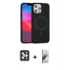 MARSİLYAN™- iPhone 15 Pro Max Kılıf Siluet Doku Özel Seri - Siyah Bilvis 3D Mat Cam Ekran Koruyucu + PVD Metal Kamera Lens - GI