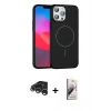 MARSİLYAN™- iPhone 15 Pro Max Kılıf Siluet Doku Özel Seri - Siyah Bilvis 3D Mat Cam Ekran Koruyucu + Raze Metal Kamera Lens - GS