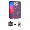 MARSİLYAN™- iPhone 15 Pro Max Kılıf Siluet Doku Özel Seri - Siyah Bilvis 3D Mat Cam Ekran Koruyucu + PVD Metal Kamera Lens - TU