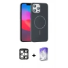MARSİLYAN™- iPhone 15 Pro Max Kılıf Siluet Doku Özel Seri - Siyah Bilvis 5in1 3D Magic Cam Ekran Koruyucu + Gümüş PVD Metal Kamera Lens