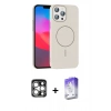 MARSİLYAN™- iPhone 15 Pro Max Kılıf Siluet Doku Özel Seri - Siyah Bilvis 5in1 3D Magic Cam Ekran Koruyucu + Gümüş PVD Metal Kamera Lens