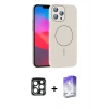 MARSİLYAN™- iPhone 15 Pro Max Kılıf Siluet Doku Özel Seri - Siyah Bilvis 5in1 3D Magic Cam Ekran Koruyucu + PVD Metal Kamera Lens - LT
