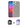 MARSİLYAN™- iPhone 15 Pro Max Kılıf Siluet Doku Özel Seri - Siyah Bilvis 5in1 3D Magic Cam Ekran Koruyucu + PVD Metal Kamera Lens - TU