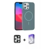 MARSİLYAN™- iPhone 15 Pro Max Kılıf Siluet Doku Özel Seri - Siyah Bilvis 5in1 3D Magic Cam Ekran Koruyucu + PVD Metal Kamera Lens - LT