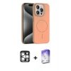 MARSİLYAN™- iPhone 15 Pro Max Kılıf Siluet Doku Özel Seri - Siyah Bilvis 5in1 3D Magic Cam Ekran Koruyucu + Gümüş PVD Metal Kamera Lens