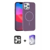 MARSİLYAN™- iPhone 15 Pro Max Kılıf Siluet Doku Özel Seri - Siyah Bilvis 5in1 3D Magic Cam Ekran Koruyucu + Gümüş PVD Metal Kamera Lens