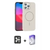 MARSİLYAN™- iPhone 15 Pro Max Kılıf Siluet Doku Özel Seri - Siyah Bilvis 5in1 3D Magic Cam Ekran Koruyucu + PVD Metal Kamera Lens - GI