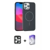 MARSİLYAN™- iPhone 15 Pro Max Kılıf Siluet Doku Özel Seri - Siyah Bilvis 5in1 3D Magic Cam Ekran Koruyucu + PVD Metal Kamera Lens - LT