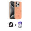 MARSİLYAN™- iPhone 15 Pro Max Kılıf Siluet Doku Özel Seri - Siyah Bilvis 5in1 3D Magic Cam Ekran Koruyucu + PVD Metal Kamera Lens - TU