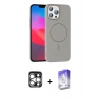 MARSİLYAN™- iPhone 15 Pro Max Kılıf Siluet Doku Özel Seri - Siyah Bilvis 5in1 3D Magic Cam Ekran Koruyucu + Gümüş PVD Metal Kamera Lens