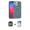 MARSİLYAN™- iPhone 15 Pro Max Kılıf Siluet Doku Özel Seri - Siyah Bilvis 5in1 3D Magic Cam Ekran Koruyucu + PVD Metal Kamera Lens - TU