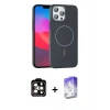 MARSİLYAN™- iPhone 15 Pro Max Kılıf Siluet Doku Özel Seri - Siyah Bilvis 5in1 3D Magic Cam Ekran Koruyucu + PVD Metal Kamera Lens - TU