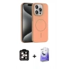 MARSİLYAN™- iPhone 15 Pro Max Kılıf Siluet Doku Özel Seri - Siyah Bilvis 5in1 5D Magic Hayalet Cam Ekran Koruyucu + PVD Metal Kamera Lens - TU