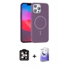 MARSİLYAN™- iPhone 15 Pro Max Kılıf Siluet Doku Özel Seri - Siyah Bilvis 5in1 5D Magic Hayalet Cam Ekran Koruyucu + PVD Metal Kamera Lens - TU