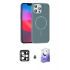 MARSİLYAN™- iPhone 15 Pro Max Kılıf Siluet Doku Özel Seri - Siyah Bilvis 5in1 5D Magic Hayalet Cam Ekran Koruyucu + PVD Metal Kamera Lens - LT