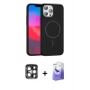 MARSİLYAN™- iPhone 15 Pro Max Kılıf Siluet Doku Özel Seri - Siyah Bilvis 5in1 5D Magic Hayalet Cam Ekran Koruyucu + PVD Metal Kamera Lens - LT