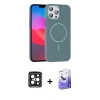 MARSİLYAN™- iPhone 15 Pro Max Kılıf Siluet Doku Özel Seri - Siyah Bilvis 5in1 5D Magic Hayalet Cam Ekran Koruyucu + PVD Metal Kamera Lens - SH
