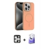 MARSİLYAN™- iPhone 15 Pro Max Kılıf Siluet Doku Özel Seri - Siyah Bilvis 5in1 5D Magic Hayalet Cam Ekran Koruyucu + Gümüş PVD Metal Kamera Lens