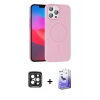 MARSİLYAN™- iPhone 15 Pro Max Kılıf Siluet Doku Özel Seri - Siyah Bilvis 5in1 5D Magic Hayalet Cam Ekran Koruyucu + PVD Metal Kamera Lens - SH