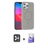 MARSİLYAN™- iPhone 15 Pro Max Kılıf Siluet Doku Özel Seri - Siyah Bilvis 5in1 5D Magic Hayalet Cam Ekran Koruyucu + PVD Metal Kamera Lens - SH