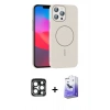 MARSİLYAN™- iPhone 15 Pro Max Kılıf Siluet Doku Özel Seri - Siyah Bilvis 5in1 5D Magic Hayalet Cam Ekran Koruyucu + PVD Metal Kamera Lens - LT