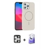 MARSİLYAN™- iPhone 15 Pro Max Kılıf Siluet Doku Özel Seri - Siyah Bilvis 5in1 5D Magic Hayalet Cam Ekran Koruyucu + Gümüş PVD Metal Kamera Lens
