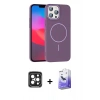 MARSİLYAN™- iPhone 15 Pro Max Kılıf Siluet Doku Özel Seri - Siyah Bilvis 5in1 5D Magic Hayalet Cam Ekran Koruyucu + PVD Metal Kamera Lens - SH
