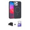 MARSİLYAN™- iPhone 15 Pro Max Kılıf Siluet Doku Özel Seri - Siyah Bilvis 5in1 5D Magic Hayalet Cam Ekran Koruyucu + Titanyum Gri Raze Metal Kamera Lens