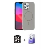 MARSİLYAN™- iPhone 15 Pro Max Kılıf Siluet Doku Özel Seri - Siyah Bilvis 5in1 5D Magic Hayalet Cam Ekran Koruyucu + PVD Metal Kamera Lens - TU