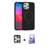 MARSİLYAN™- iPhone 15 Pro Max Kılıf Siluet Doku Özel Seri - Siyah Bilvis 5in1 5D Magic Hayalet Cam Ekran Koruyucu + Gümüş PVD Metal Kamera Lens