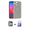 MARSİLYAN™- iPhone 15 Pro Max Kılıf Siluet Doku Özel Seri - Siyah Bilvis 5in1 5D Magic Hayalet Cam Ekran Koruyucu + Gümüş PVD Metal Kamera Lens